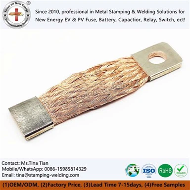 Correa de conexión a tierra de cobre desnuda trenzada con orejetas cuadradas